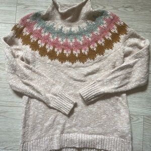 Womens Sweater L.L. Bean Fair Isle Mock Turtleneck Cotton Knit Size Medium